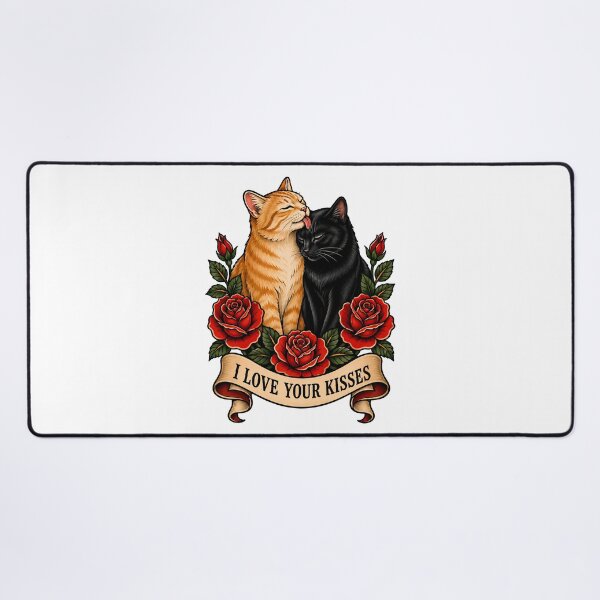 Item preview, I Love Your Kisses Cats Traditional Tattoo Art designed and sold by Old's Cool Cat Studio.