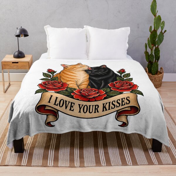 Item preview, I Love Your Kisses Cats Traditional Tattoo Art designed and sold by Old's Cool Cat Studio.