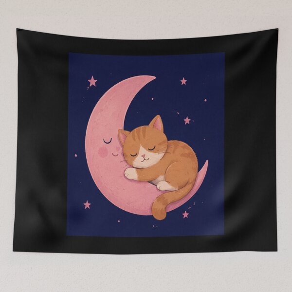 Item preview, Dreamy Cat Sleeping on the Crescent Moon designed and sold by tducege.