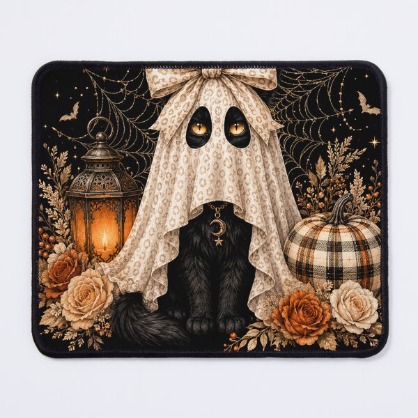 Item preview, Black Cat Ghost Halloween Leopard Bow Spooky Autumn designed and sold by will freed18.
