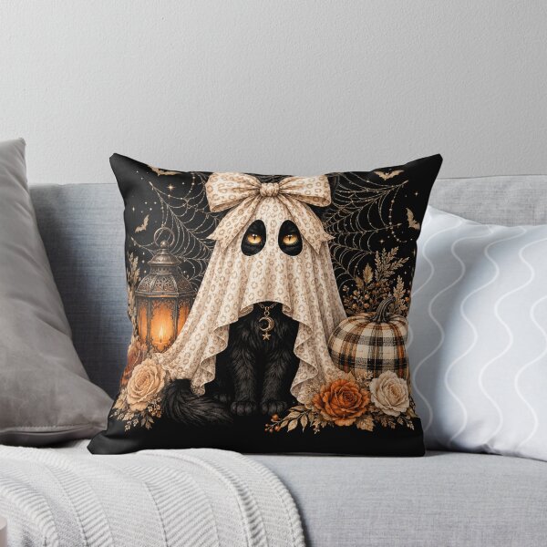 Item preview, Black Cat Ghost Halloween Leopard Bow Spooky Autumn designed and sold by will freed18.