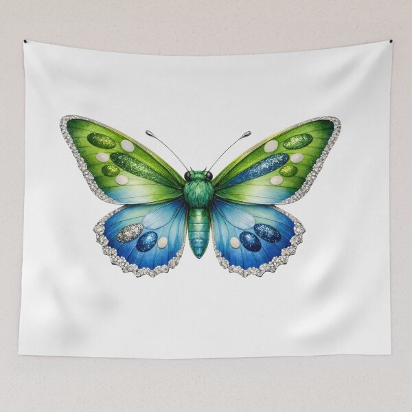 Item preview, Beautiful Green and Blue Butterfly Illustration. designed and sold by AmirArtisanVibe.