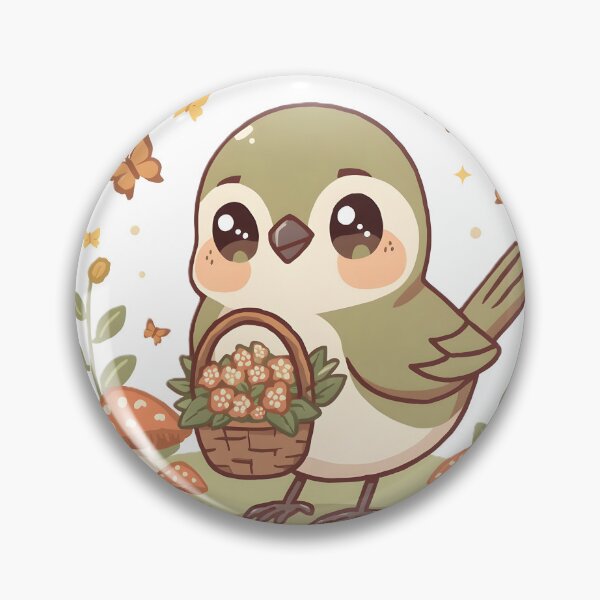 Item preview, Cute Sparrow with Flower Basket & Butterflies | Kawaii Cottagecore Bird | Whimsical Nature Aesthetic designed and sold by dreamz-world.