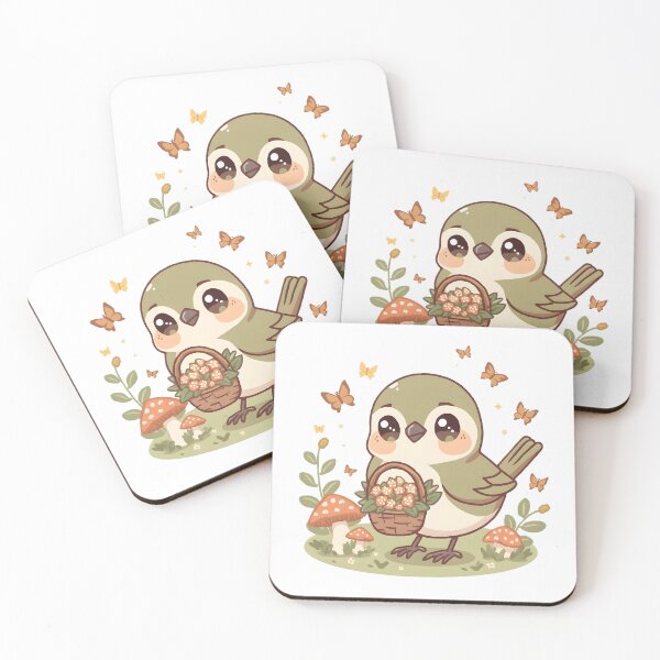 Item preview, Cute Sparrow with Flower Basket & Butterflies | Kawaii Cottagecore Bird | Whimsical Nature Aesthetic designed and sold by dreamz-world.