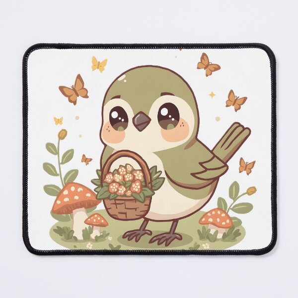 Item preview, Cute Sparrow with Flower Basket & Butterflies | Kawaii Cottagecore Bird | Whimsical Nature Aesthetic designed and sold by dreamz-world.