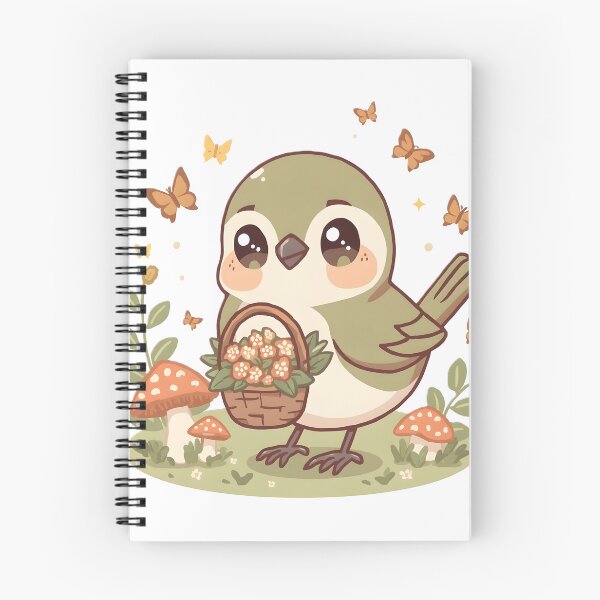 Artikelvorschau, Niedlicher Spatz mit Blumenkorb und Schmetterlingen | Kawaii-Cottagecore-Vogel | Verspielte Naturästhetik entworfen und verkauft von dreamz-world.