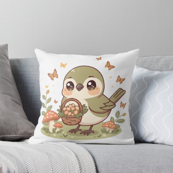 Item preview, Cute Sparrow with Flower Basket & Butterflies | Kawaii Cottagecore Bird | Whimsical Nature Aesthetic designed and sold by dreamz-world.