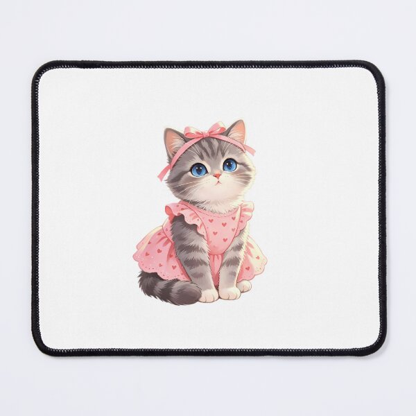 Item preview, Cute Gray Kitten with Blue Eyes — Pink Heart Dress & Bow designed and sold by Bondingbonding.