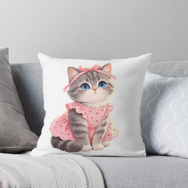 Item preview, Cute Gray Kitten with Blue Eyes — Pink Heart Dress & Bow designed and sold by Bondingbonding.