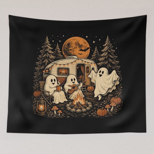 Item preview, Happy Ghost Camping Around Campfire Vintage Halloween designed and sold by will freed18.