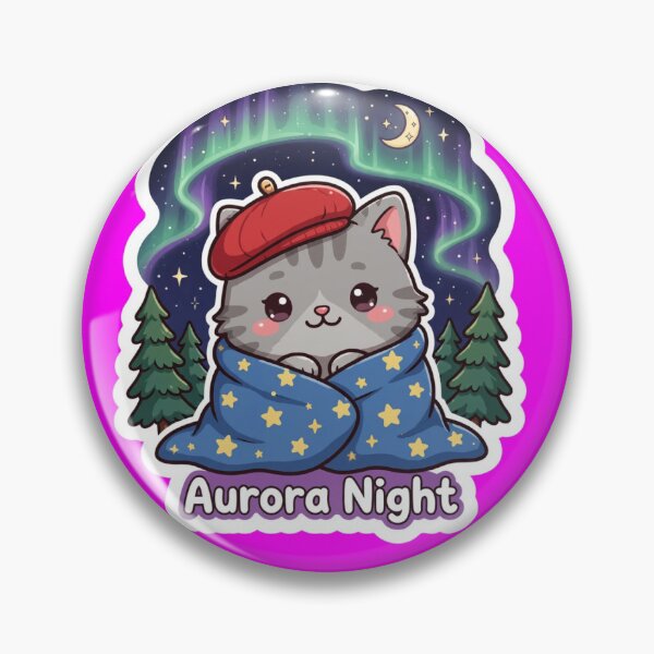 Item preview, Aurora Night Cat Sticker - Cute Kawaii Kitten Watching Northern Lights in Blanket designed and sold by MAISON SYLVIE.