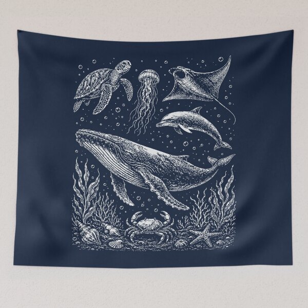 Item preview, Whale Dolphin Turtle Jellyfish Ray Crab Ocean Animals designed and sold by Y-Vibes.