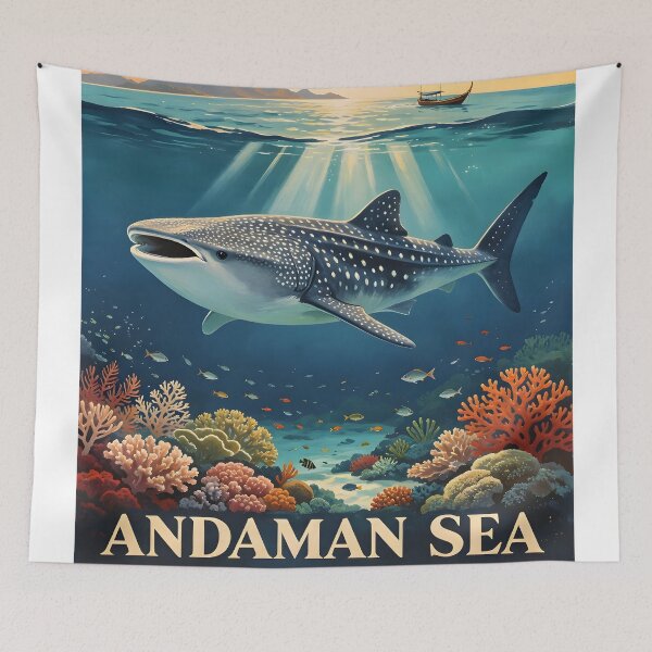 Item preview, Whale Shark - Andaman Coral Paradise – Vintage Marine Poster designed and sold by Spirit of Siam.