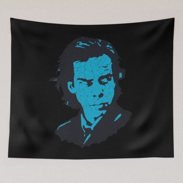 Item preview, Nick Cave Post Punk Gothic Noir Cyan Distressed Halftone Portrait designed and sold by surmind.