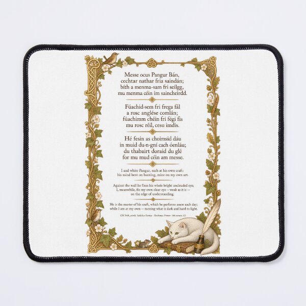 Item preview, Pangur Bán — Old Irish Scholar and Cat Poem Print designed and sold by The Painted Fence.