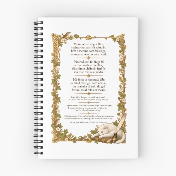 Item preview, Pangur Bán — Old Irish Scholar and Cat Poem Print designed and sold by The Painted Fence.