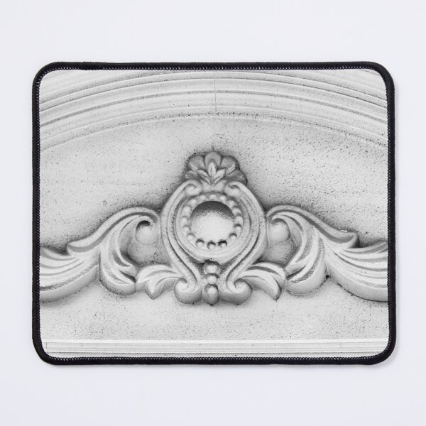 Item preview, Ornamental Architectural Plaster Relief on Classical Facade Pediment in Black and White Closeup designed and sold by Nmallia.