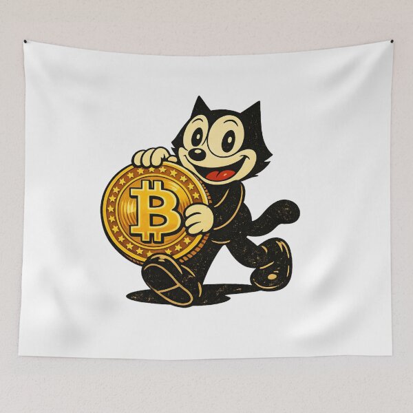 Item preview, VINTAGE CAT WITH A GOLD BITCOIN COIN designed and sold by infinitearte.