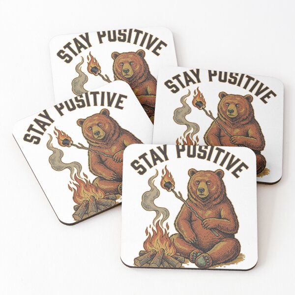 Item preview, Stay Positive Deadpan Bear Campfire Vintage Woodcut T-Shirt Design designed and sold by KIDEnia.