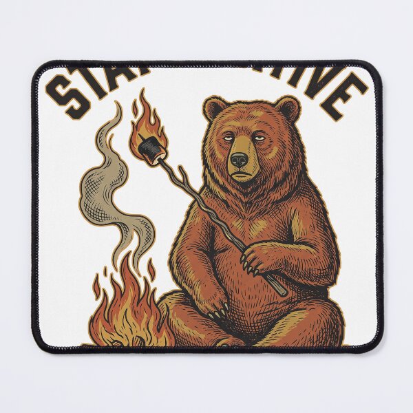 Item preview, Stay Positive Deadpan Bear Campfire Vintage Woodcut T-Shirt Design designed and sold by KIDEnia.