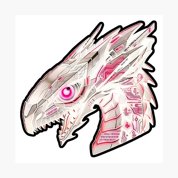 Item preview, White Mecha Cyber Dragon Hot Pink Binary Code Sticker designed and sold by bug4j_DragonLab.