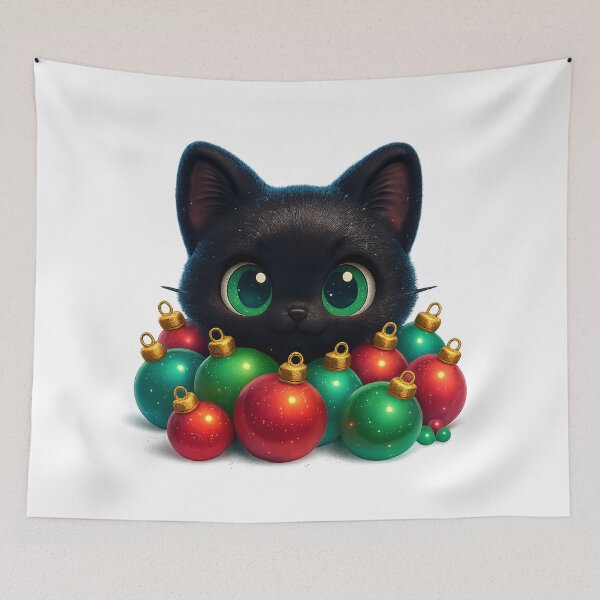 Item preview, Cat in Christmas Ornaments | Kawaii Kitty Buried in Baubles | Funny Holiday Cat designed and sold by PrintCreations9.