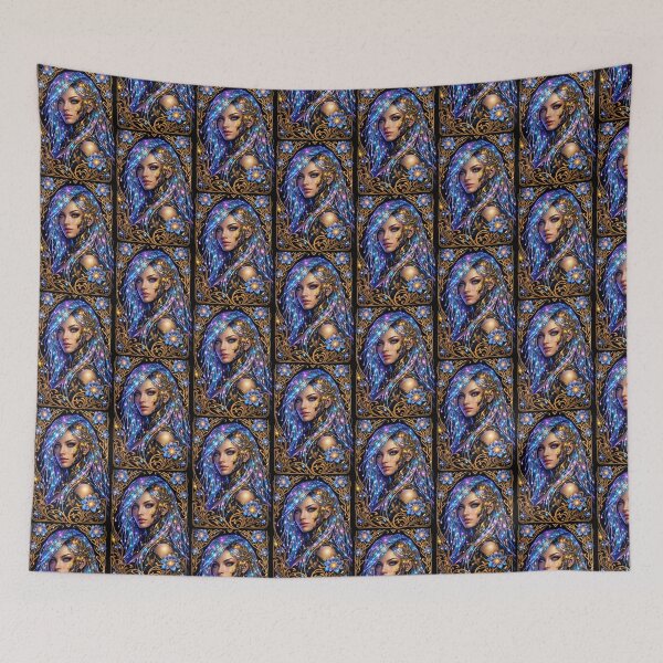 Item preview, Vibrant Celestial Woman and Glowing Blue Flora designed and sold by Ink-verse-.