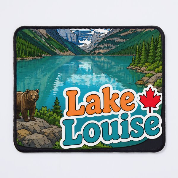 Artikelvorschau, Lake Louise, Alberta, Kanada – Aquarelllandschaft mit Bär entworfen und verkauft von HowToCanadian.