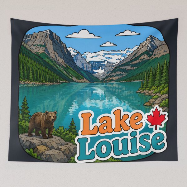 Item preview, Lake Louise Alberta Canada Watercolour Landscape Bear  designed and sold by HowToCanadian.
