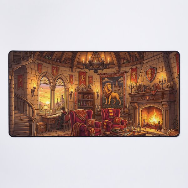 Item preview, Wizard Castle Lion House Tower Room - Cozy Fireplace Study Art designed and sold by KreonaTime.