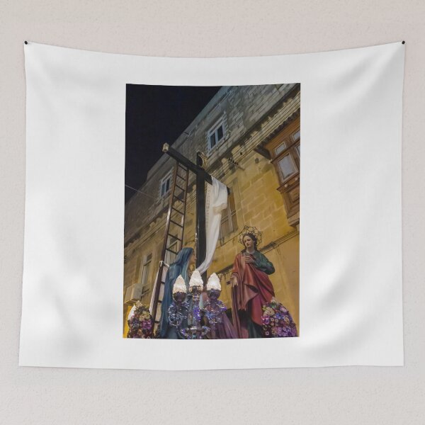 Item preview, Religious Night Procession With Statues of the Virgin Mary and Saint Beside a Cross in Old Town designed and sold by Nmallia.