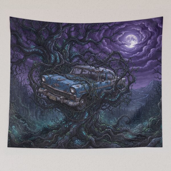 Item preview, Flying Blue Car in Enchanted Whomping Willow Tree - Magical Fantasy Art designed and sold by KreonaTime.