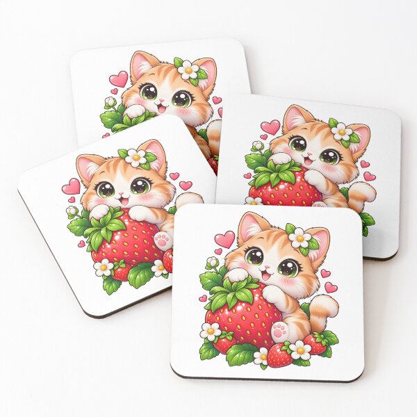 Item preview, Strawberry Kitty – Cute Kawaii Cat with Strawberry designed and sold by JPCuteDesign.