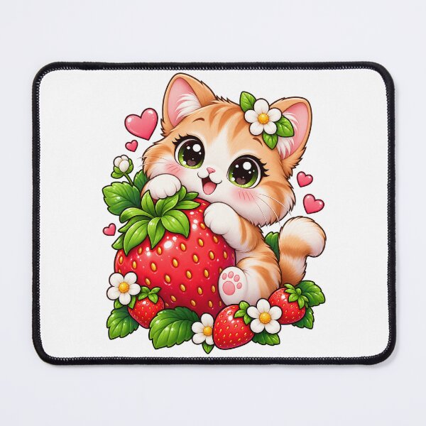 Item preview, Strawberry Kitty – Cute Kawaii Cat with Strawberry designed and sold by JPCuteDesign.