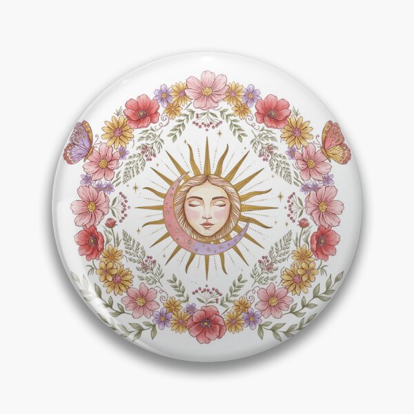 Item preview, Celestial Moon Face with Wildflowers and Butterflies designed and sold by innerfaith.