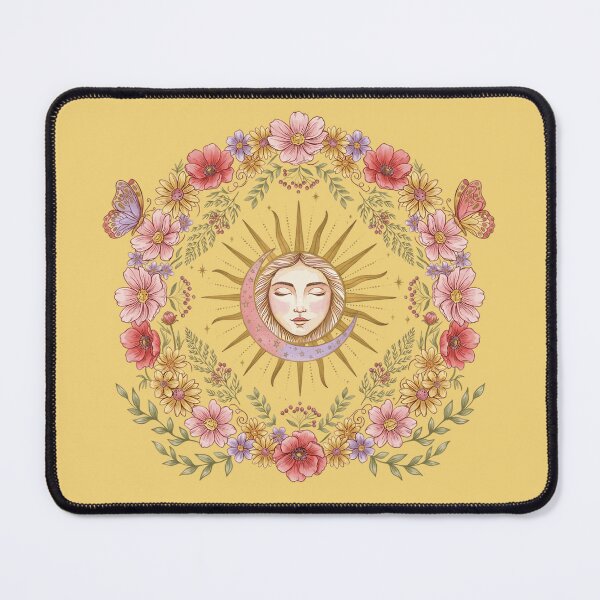 Item preview, Celestial Moon Face with Wildflowers and Butterflies designed and sold by innerfaith.
