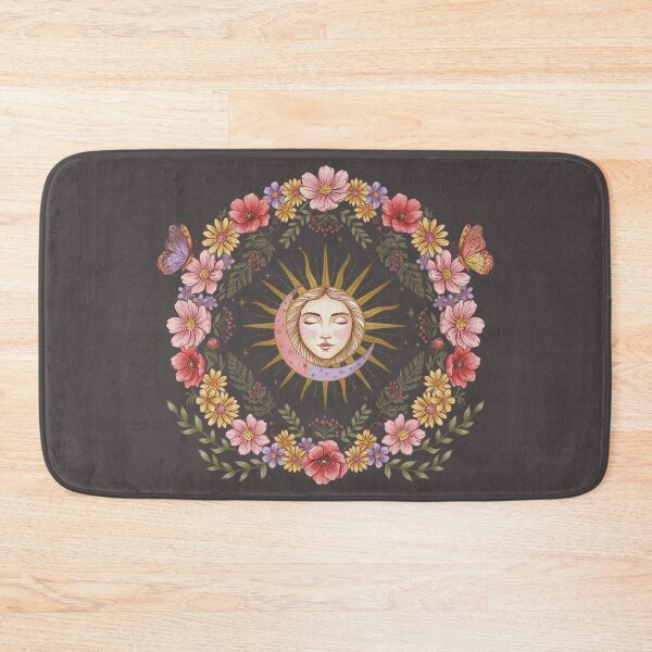 Item preview, Celestial Moon Face with Wildflowers and Butterflies designed and sold by innerfaith.