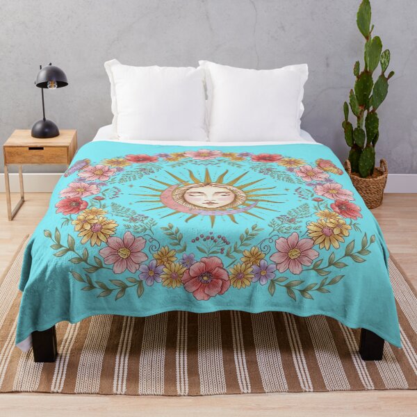 Item preview, Celestial Moon Face with Wildflowers and Butterflies designed and sold by innerfaith.