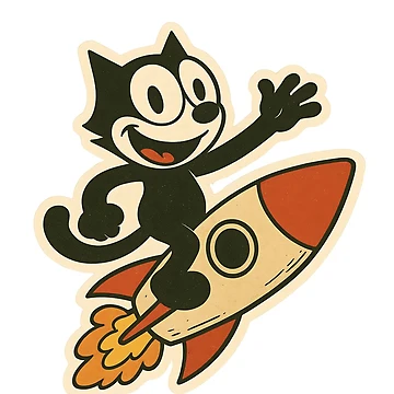 Artwork thumbnail, CAT RIDING A ROCKET VINTAGE by infinitearte
