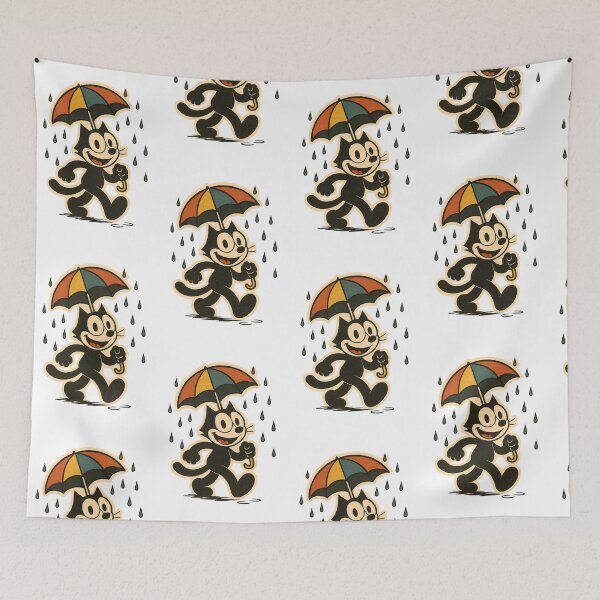 Item preview, CAT VINTAGE WITH A COLORFUL RAIN UMBRELLA designed and sold by infinitearte.