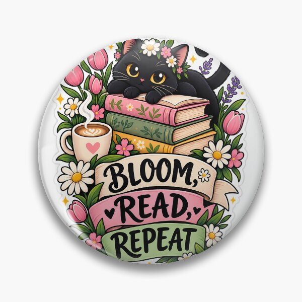 Item preview, Bloom Read Repeat Spring Black Cat Book Lover Coffee Design designed and sold by CreativeLook25.