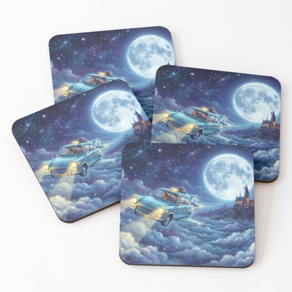Item preview, Flying Car Soaring to Wizard Castle - Full Moon Fantasy Art designed and sold by KreonaTime.