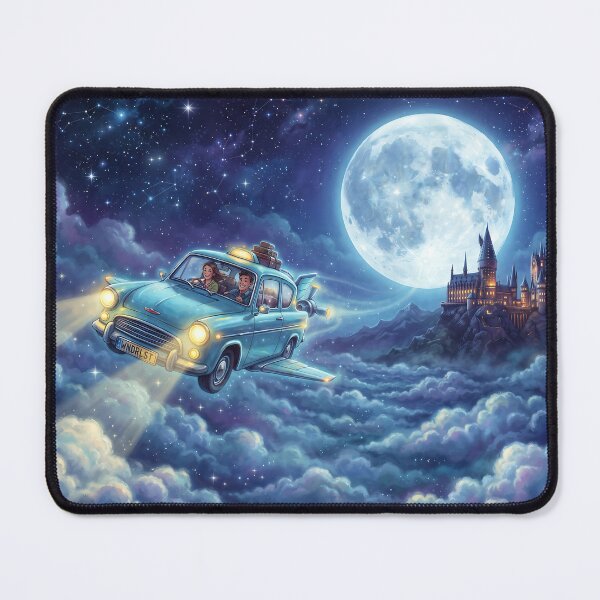 Item preview, Flying Car Soaring to Wizard Castle - Full Moon Fantasy Art designed and sold by KreonaTime.