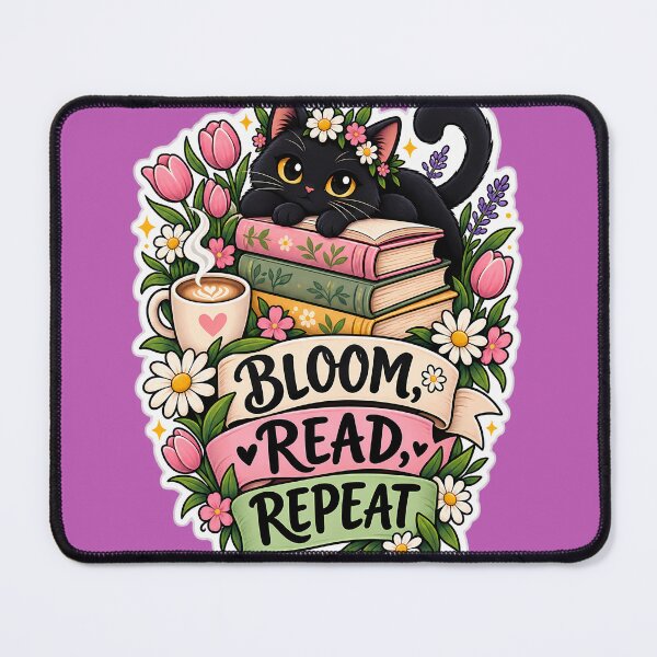 Item preview, Bloom Read Repeat Spring Black Cat Book Lover Coffee Design designed and sold by CreativeLook25.