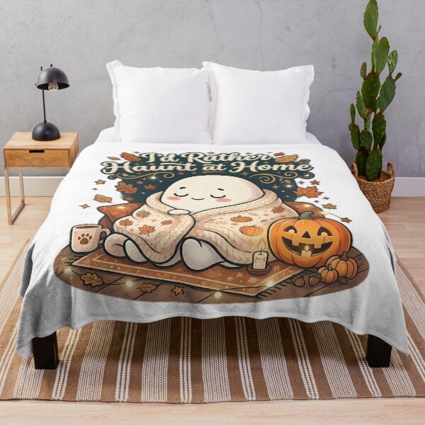 Item preview, I'd Rather Haunt at Home - Cute Cozy Ghost Fall Sticker designed and sold by Lu7u.