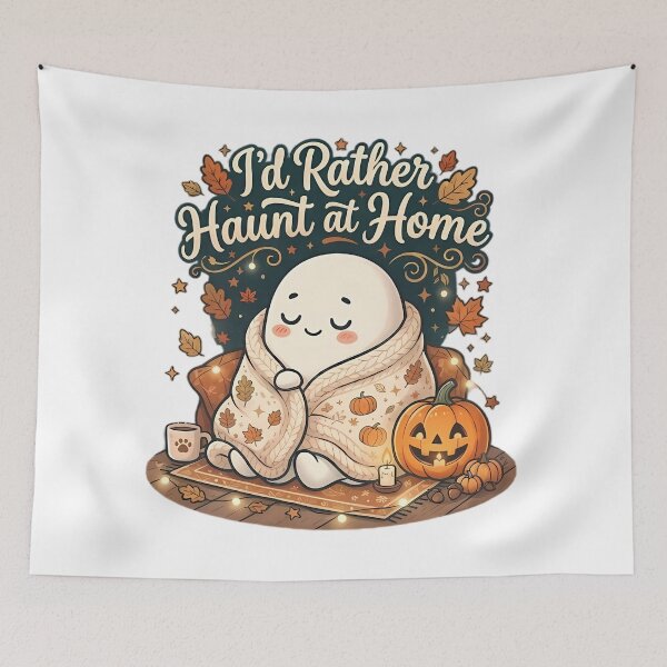 Item preview, I'd Rather Haunt at Home - Cute Cozy Ghost Fall Sticker designed and sold by Lu7u.