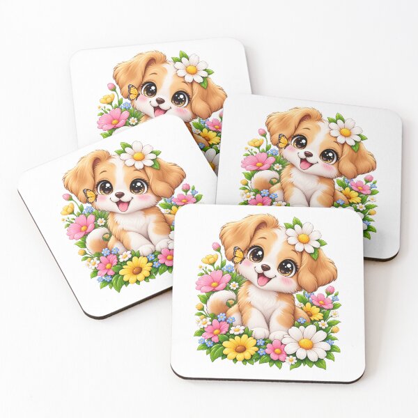 Item preview, Puppy in Flowers – Cute Kawaii Dog designed and sold by JPCuteDesign.