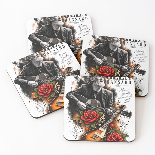 Item preview, glen hansard A bold and artistic tribute design inspired by Glen Hansard, combining guitars, roses, and musical notes in a dramatic rock inspired composition designed and sold by OSAMA MO.