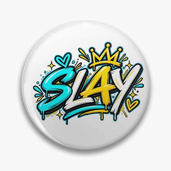 Item preview, SLAY – Bold Cyan Gold Gen Z Graffiti T-Shirt Design designed and sold by LarkLeaf.