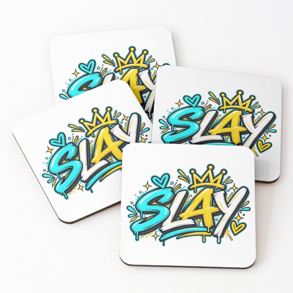 Item preview, SLAY – Bold Cyan Gold Gen Z Graffiti T-Shirt Design designed and sold by LarkLeaf.